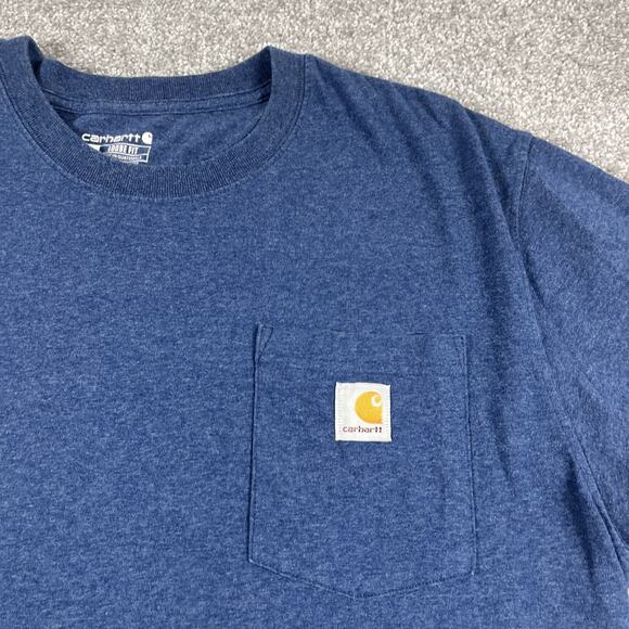 Carhartt T Shirt Mens Large Loose Fit Chest Pocket Short Sleeve Outdoors Blue - Picture 2 of 8